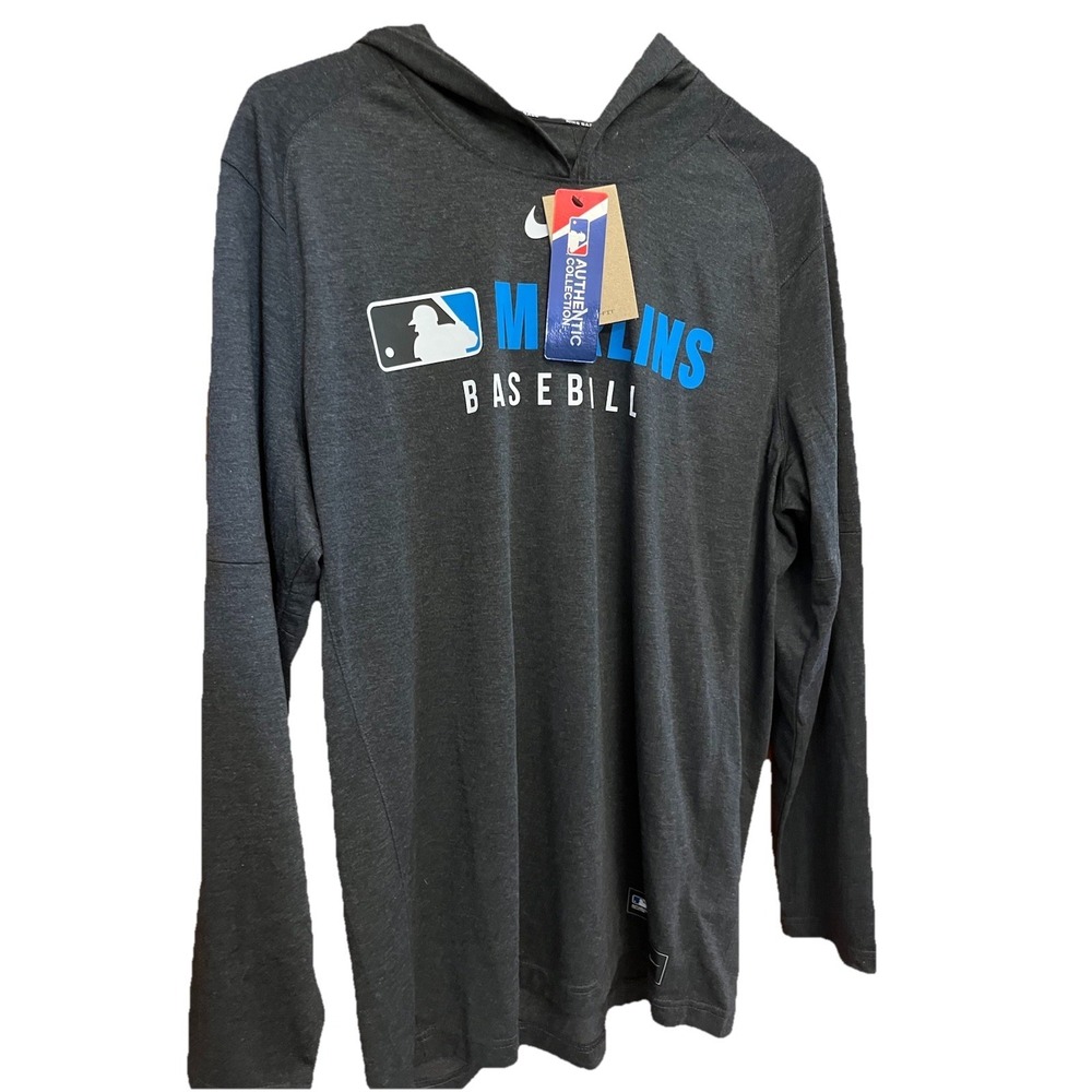 Nike Tri-Blend Miami Marlins Lightweight Hoodie Size Large Dri-Fit NWT